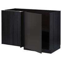 METOD - Corner base cabinet with shelf, black/Nickebo matt anthracite, 128x68 cm - best price from Maltashopper.com 79497691