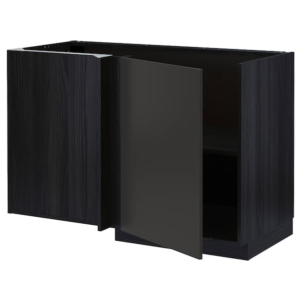 METOD - Corner base cabinet with shelf, black/Nickebo matt anthracite, 128x68 cm