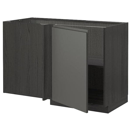 METOD - Corner base cabinet with shelf, black/Voxtorp dark grey, 128x68 cm