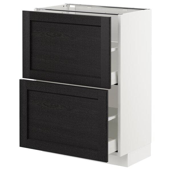 METOD - Base cabinet with 2 drawers, white/Lerhyttan black stained, 60x37 cm - best price from Maltashopper.com 79257375