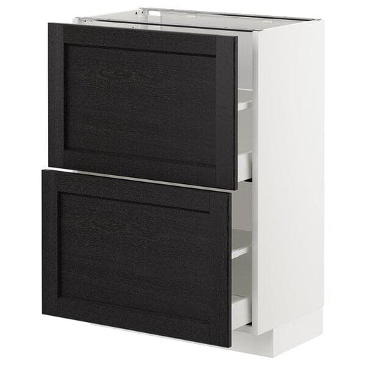 Ikea METOD - Base cabinet with 2 drawers, white/Lerhyttan black stained, 60x37 cm
