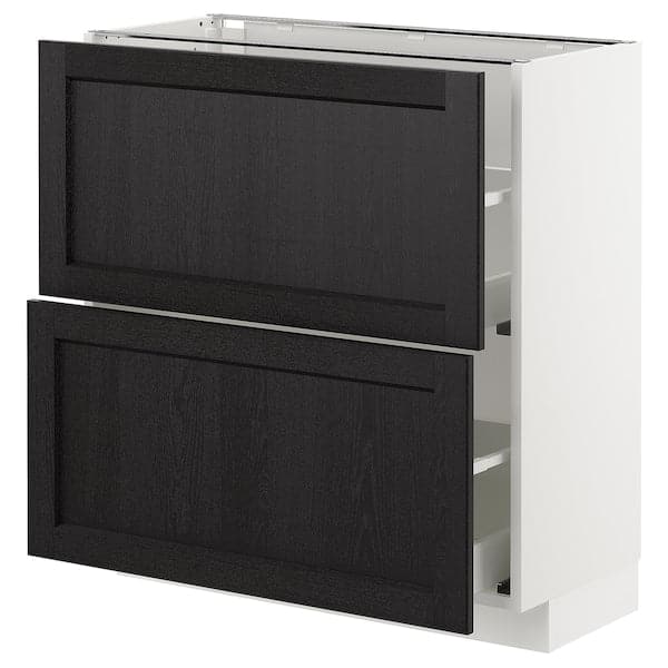 METOD - Base cabinet with 2 drawers, white/Lerhyttan black stained - best price from Maltashopper.com 39257377