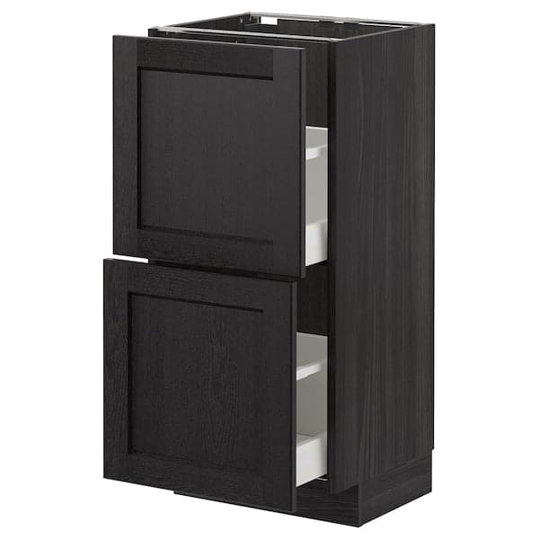 METOD - Base cabinet with 2 drawers, black/Lerhyttan black stained, 40x37 cm - best price from Maltashopper.com 39260228