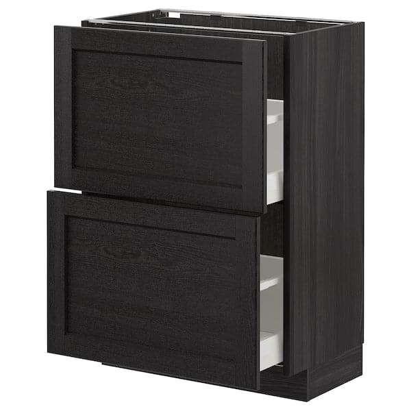 METOD - Base cabinet with 2 drawers, black/Lerhyttan black stained, 60x37 cm - best price from Maltashopper.com 99260230