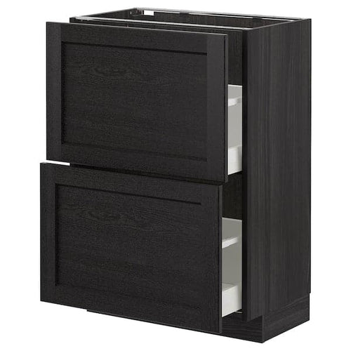 METOD - Base cabinet with 2 drawers, black/Lerhyttan black stained, 60x37 cm