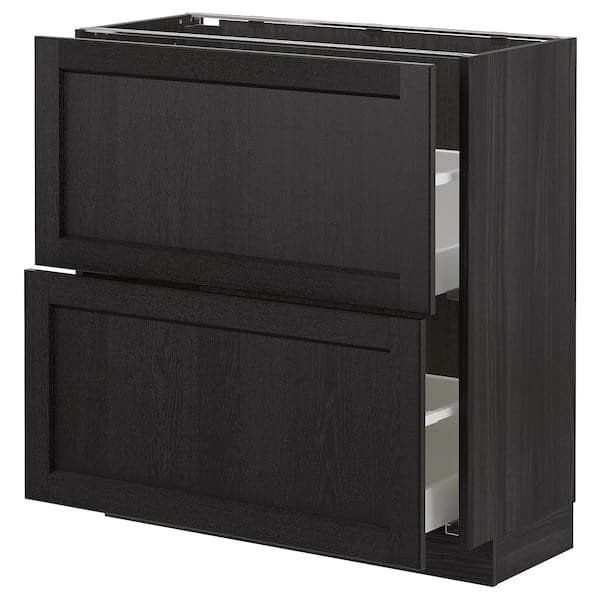 Ikea METOD - Base cabinet with 2 drawers, black/Lerhyttan black stained, 80x37 cm