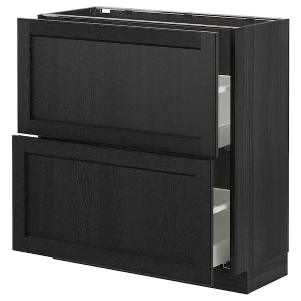 METOD - Base cabinet with 2 drawers, black/Lerhyttan black stained, 80x37 cm - best price from Maltashopper.com 59260232