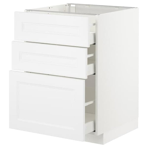 METOD - Base cabinet with 3 drawers, white/Axstad matt white, 60x60 cm