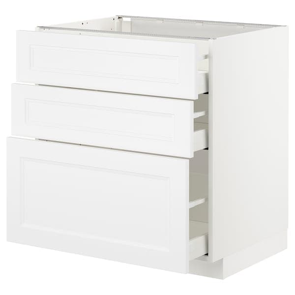 METOD - Base cabinet with 3 drawers, white/Axstad matt white, 80x60 cm - best price from Maltashopper.com 69288363