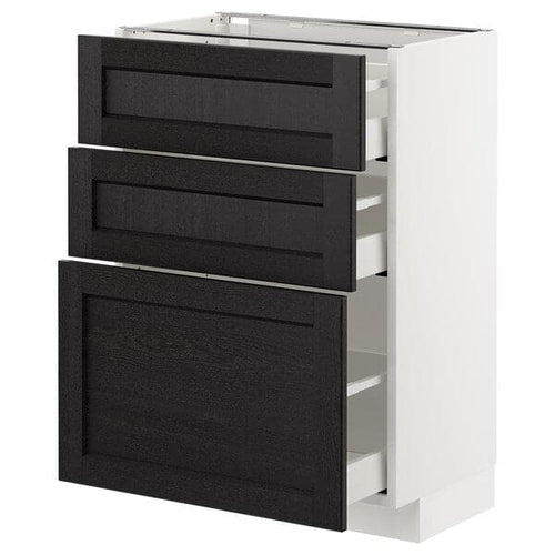 METOD - Base cabinet with 3 drawers, white/Lerhyttan black stained , 60x37 cm