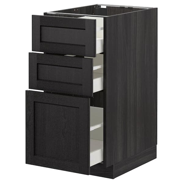 METOD - Base cabinet with 3 drawers, black/Lerhyttan black stained, 40x60 cm - best price from Maltashopper.com 79260028