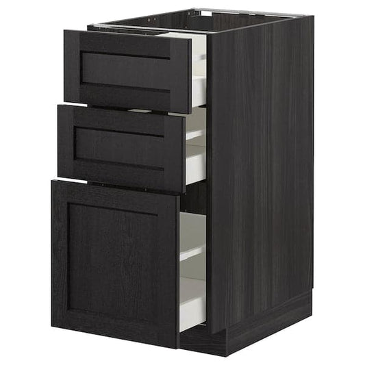 Ikea METOD - Base cabinet with 3 drawers, black/Lerhyttan black stained, 40x60 cm