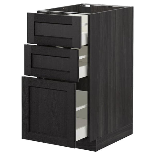 METOD - Base cabinet with 3 drawers, black/Lerhyttan black stained, 40x60 cm