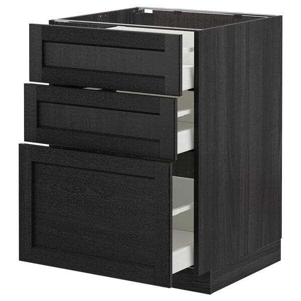 Ikea METOD - Base cabinet with 3 drawers, black/Lerhyttan black stained, 60x60 cm