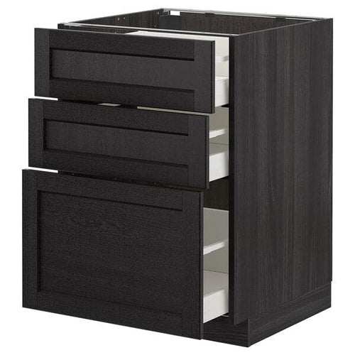 METOD - Base cabinet with 3 drawers, black/Lerhyttan black stained, 60x60 cm