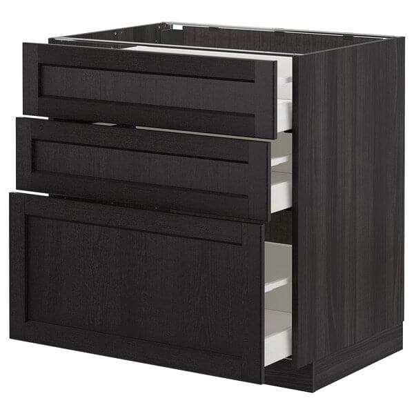 Ikea METOD - Base cabinet with 3 drawers, black/Lerhyttan black stained, 80x60 cm