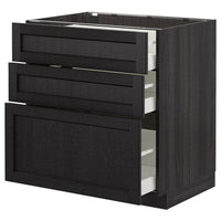 METOD - Base cabinet with 3 drawers, black/Lerhyttan black stained, 80x60 cm - best price from Maltashopper.com 99260032