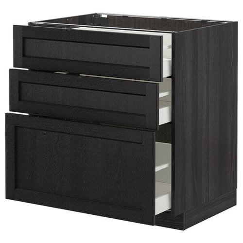 METOD - Base cabinet with 3 drawers, black/Lerhyttan black stained, 80x60 cm