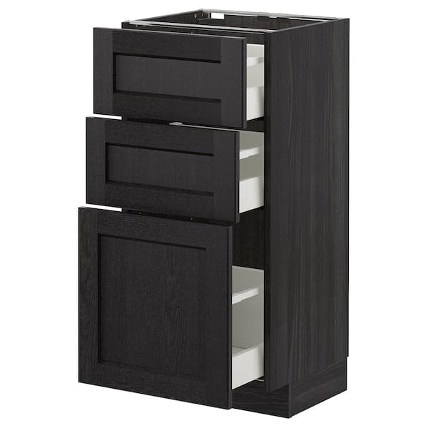 METOD - Base cabinet with 3 drawers, black/Lerhyttan black stained, 40x37 cm