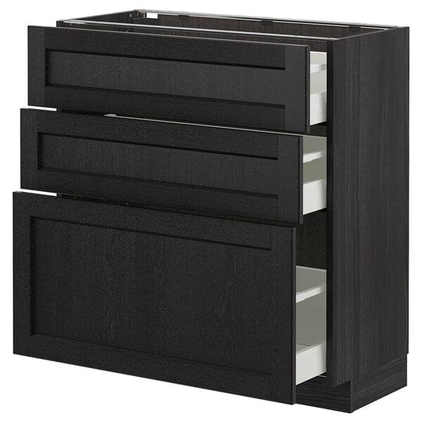Ikea METOD - Base cabinet with 3 drawers, black/Lerhyttan black stained, 80x37 cm