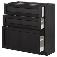 METOD - Base cabinet with 3 drawers, black/Lerhyttan black stained, 80x37 cm - best price from Maltashopper.com 19260050