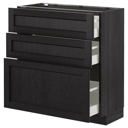 METOD - Base cabinet with 3 drawers, black/Lerhyttan black stained, 80x37 cm