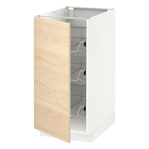 METOD - Base cabinet with wire baskets, white/Askersund light ash effect, 40x60 cm