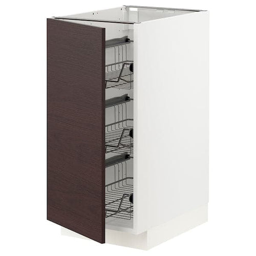 METOD - Base cabinet with wire baskets, white Askersund/dark brown ash effect , 40x60 cm