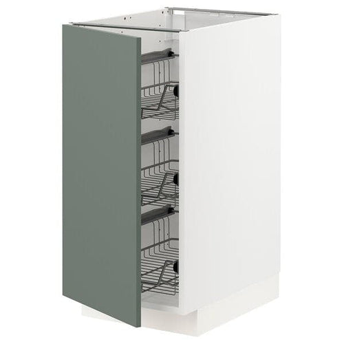 METOD - Base cabinet with wire baskets, white/Bodarp grey-green, 40x60 cm