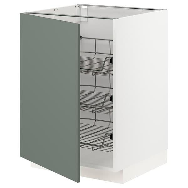 METOD - Base cabinet with wire baskets, white/Bodarp grey-green, 60x60 cm - best price from Maltashopper.com 99464519