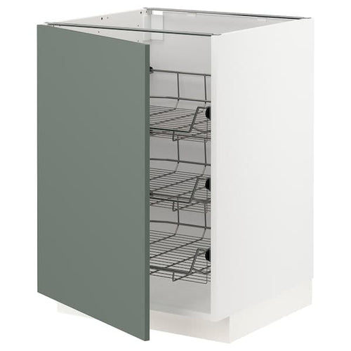 METOD - Base cabinet with wire baskets, white/Bodarp grey-green, 60x60 cm