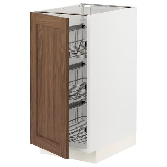 Ikea METOD - Base cabinet with wire baskets, white Enköping/brown walnut effect, 40x60 cm