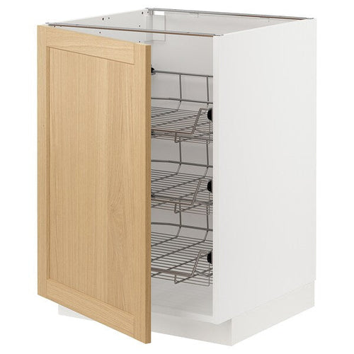 METOD - Base cabinet with wire baskets, white/Forsbacka oak, 60x60 cm