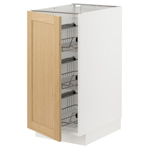 METOD - Base cabinet with wire baskets, white/Forsbacka oak, 40x60 cm