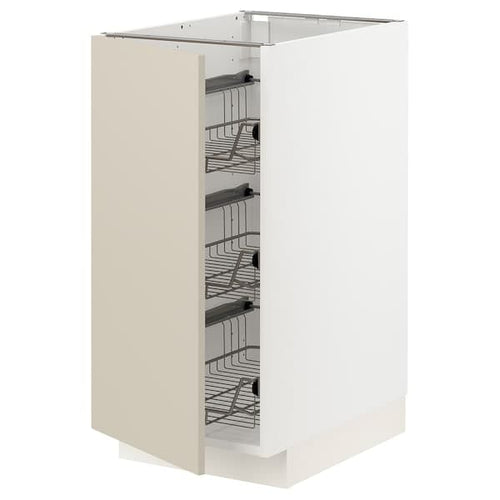 METOD - Base cabinet with wire baskets, white/Havstorp beige, 40x60 cm