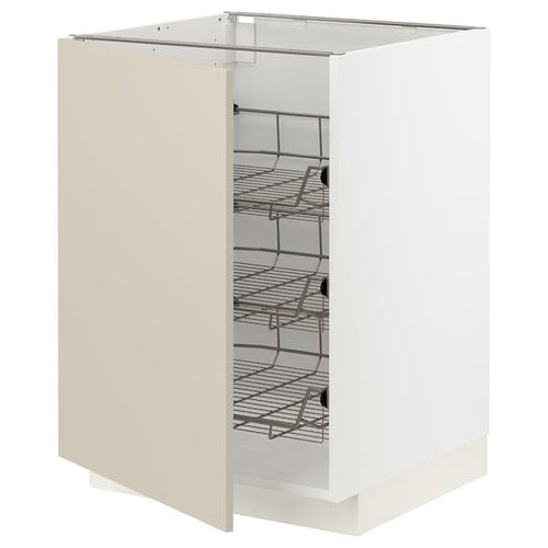 METOD base cabinet with wire baskets, white/Havstorp beige, 60x60 cm