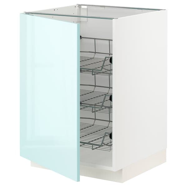 METOD - Base cabinet with wire baskets, white Järsta/high-gloss light turquoise , 60x60 cm - best price from Maltashopper.com 79469768