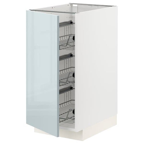 METOD base cabinet with wire baskets, white/Kallarp light grey-blue, 40.0x80.0x60.0 cm