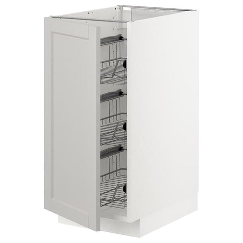 METOD - Base cabinet with wire baskets, white/Lerhyttan light grey, 40x60 cm