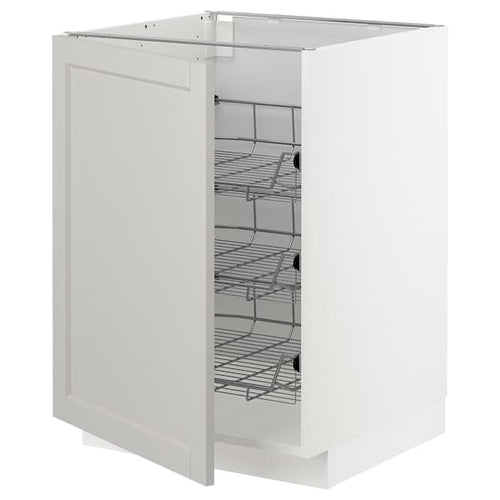 METOD - Base cabinet with wire baskets, white/Lerhyttan light grey, 60x60 cm