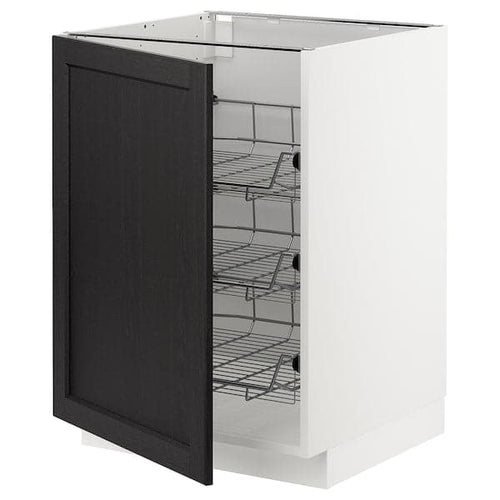 METOD - Base cabinet with wire baskets, white/Lerhyttan black stained , 60x60 cm