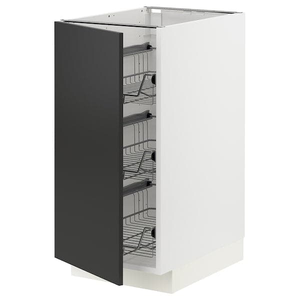 Ikea METOD - Base cabinet with wire baskets, white/Nickebo matt anthracite , 40x60 cm