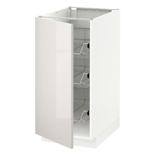 Ikea METOD - Base cabinet with wire baskets, white/Ringhult light grey, 40x60 cm