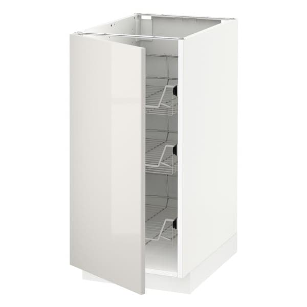 Ikea METOD - Base cabinet with wire baskets, white/Ringhult light grey, 40x60 cm