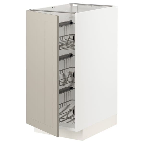 Ikea METOD - Base cabinet with wire baskets, white/Stensund beige, 40x60 cm