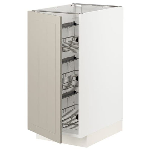 METOD base cabinet with wire baskets, white/Stensund beige, 40x60 cm