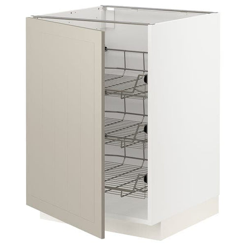 METOD base cabinet with wire baskets, white/Stensund beige, 60x60 cm