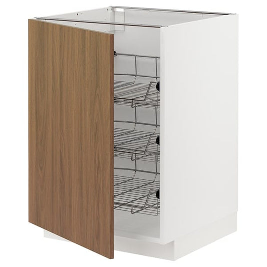 Ikea METOD - Base cabinet with wire baskets, white/Tistorp brown walnut effect, 60x60 cm