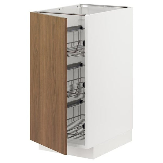 Ikea METOD - Base cabinet with wire baskets, white/Tistorp brown walnut effect, 40x60 cm