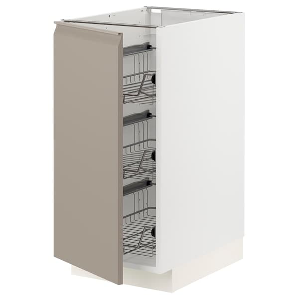 METOD - Base cabinet with wire baskets, white/Upplöv matt dark beige , 40x60 cm